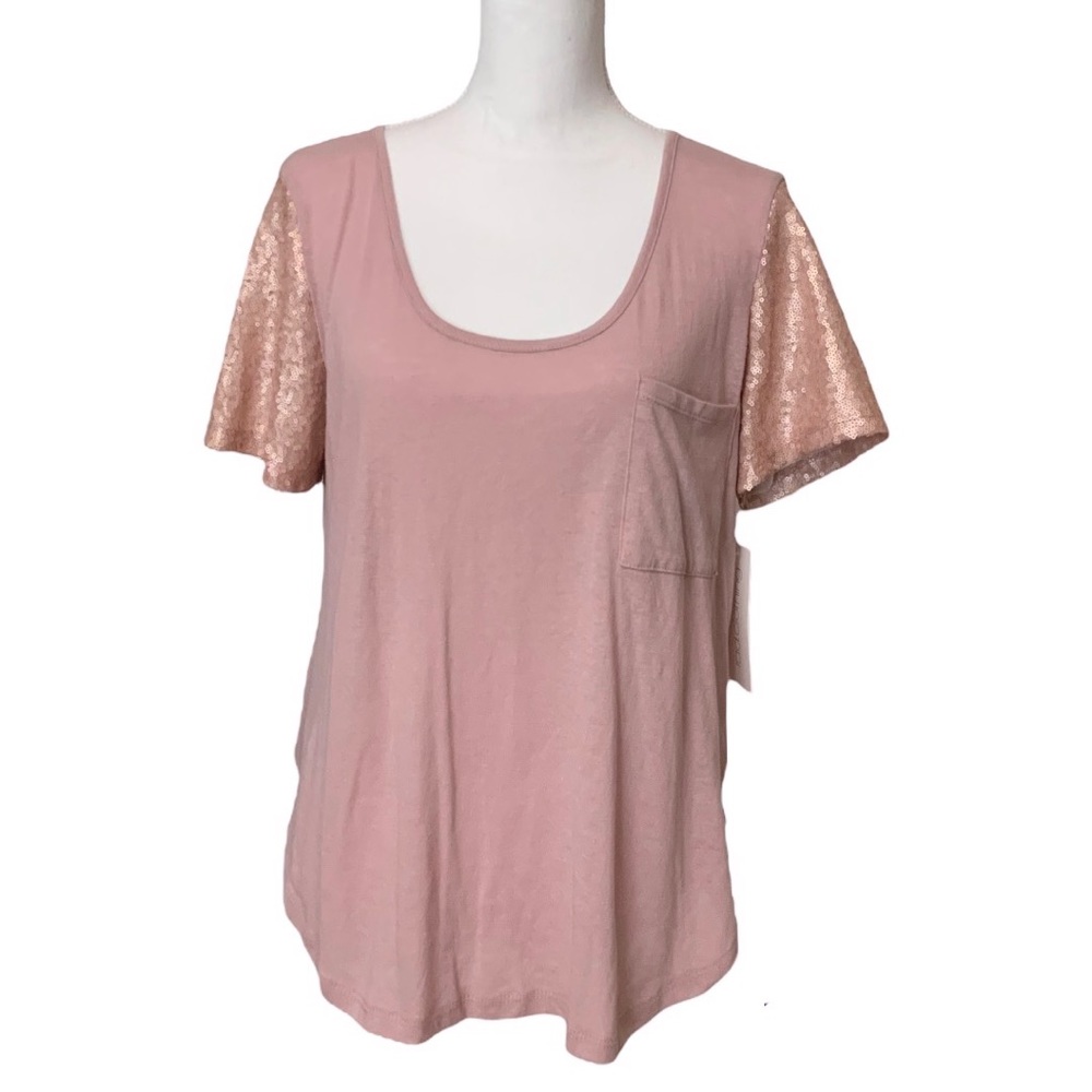 🆕 RAD Clothing Mauve Hi-Lo Shirt w/Ballet Pink Sequins on Short Sleeves NWT